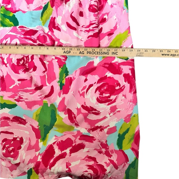 Lilly Pulitzer Strapless Pink Rose Floral Silk Cotton Dress 10 T26 - Picture 4 of 10